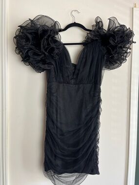 Missguided Black Mini Dress with Voluminous Organza Sleeves